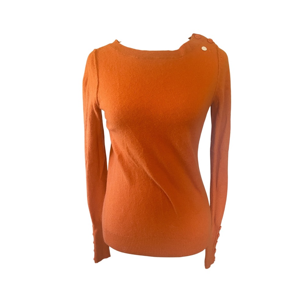 Caslon Women 100% Cashmere Y2K Shoulder Button Classic Sweater XS Orange Preppy